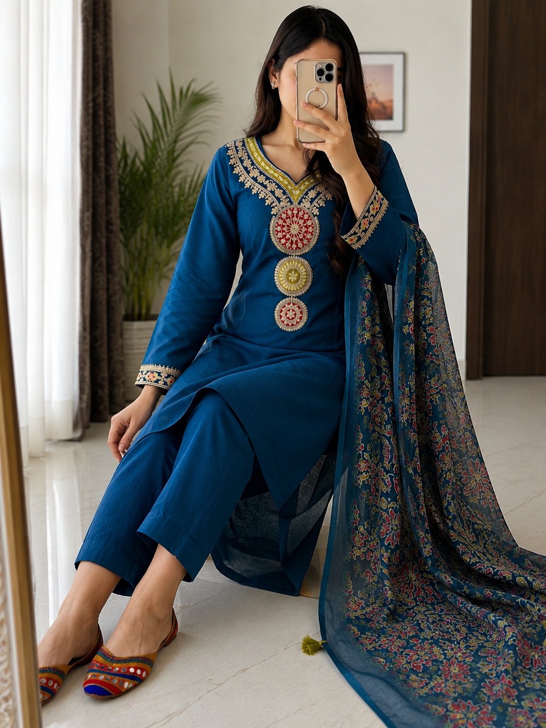 Vatican Silk Embroidered Kurta Pant Dupatta Set for Women