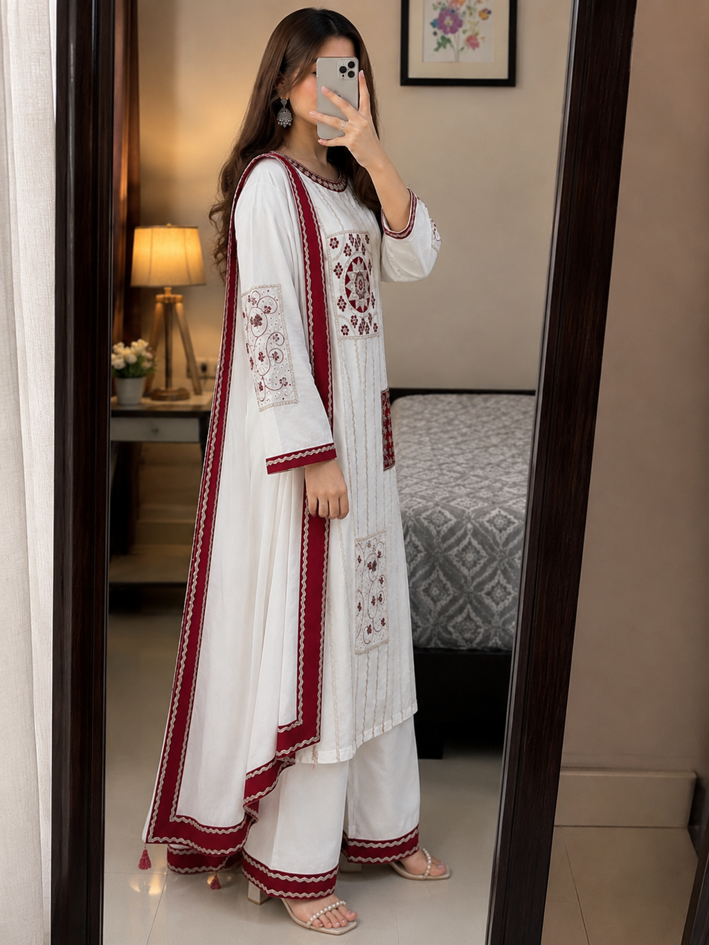 Laltika Veda Cotton Blend Embroidered Kurta Pant Dupatta Set for Women