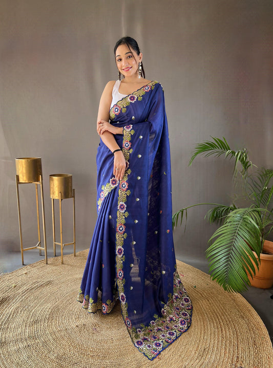 Narmada | Pure Matka Silk Saree with Embroidered Buttis & Cutwork Pallu