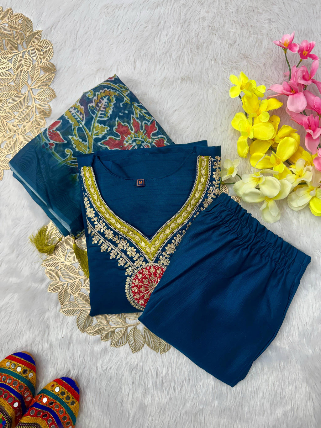 Vatican Silk Embroidered Kurta Pant Dupatta Set for Women