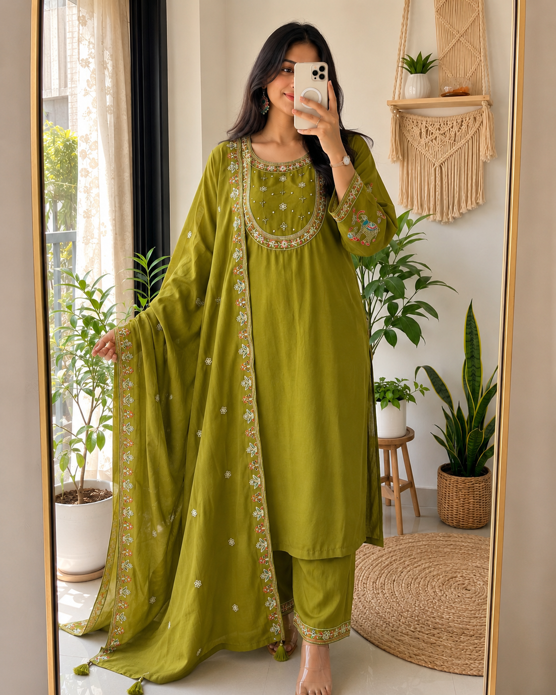 Premium Viscose Silk Embroidered Kurta Pant Dupatta Set