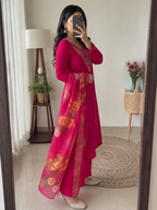 Buy Pink Roman Silk Embroidered Kurti Pant Dupatta Set | Festive & Traditional Wear