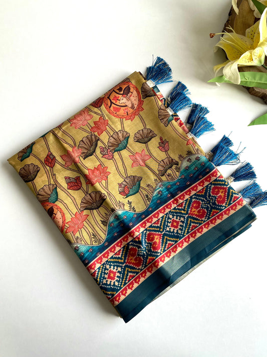 Dola Viscose Saree with Digital Print & Zari Patta Border