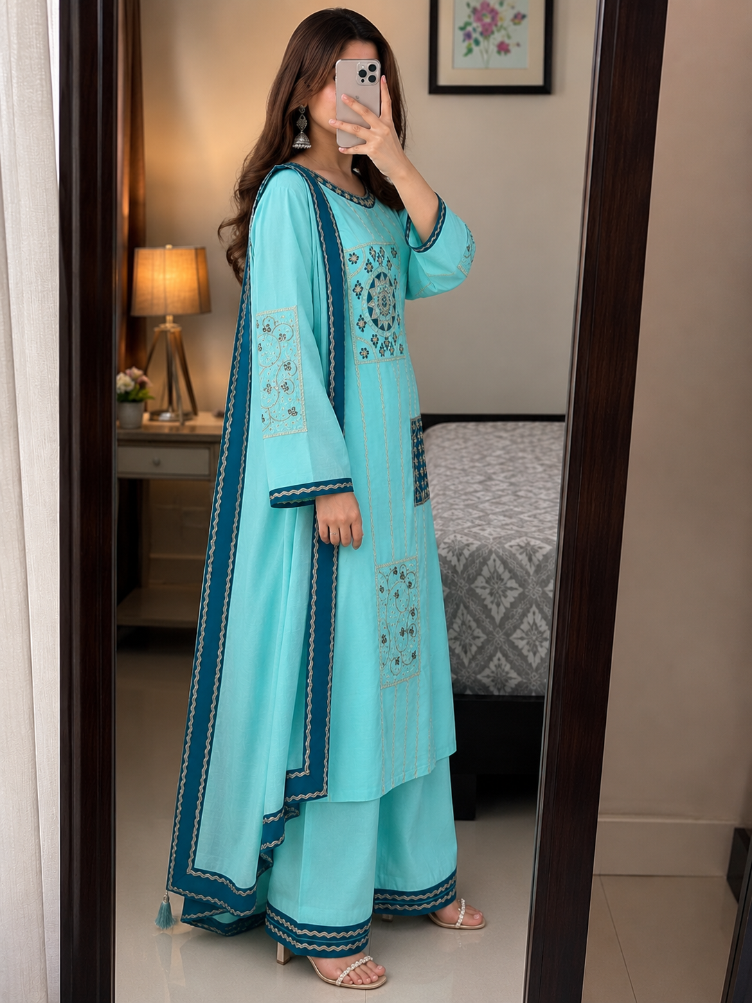 Laltika Veda Cotton Blend Embroidered Kurta Pant Dupatta Set for Women