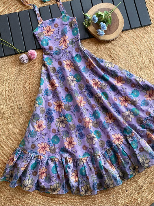 Cute Ruffled Floral Dress for Girls: Chanderi Fabric, Shoulder Tie-Ups (1 Month - 16 Years)