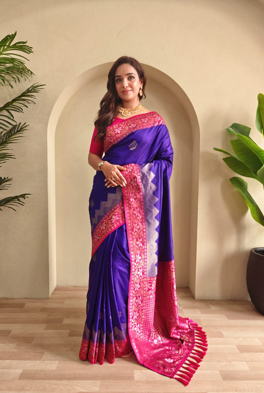 Vidhi | Dual-Tone Silk Saree with Zari Weaves & Designer Border