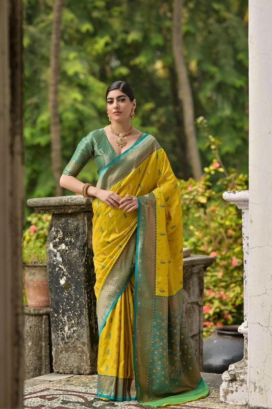 Pure Banarasi Silk Saree with Contrast Zari & Meena Work