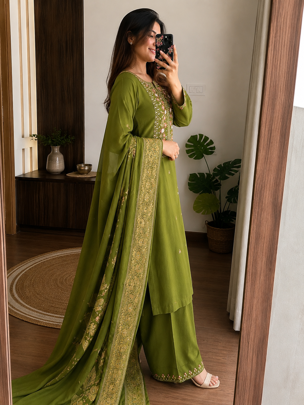 Laltika Marriage Season Handwork Viscose Kurta Pant Dupatta Set for Women
