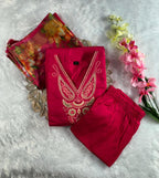 Buy Pink Roman Silk Embroidered Kurti Pant Dupatta Set | Festive & Traditional Wear