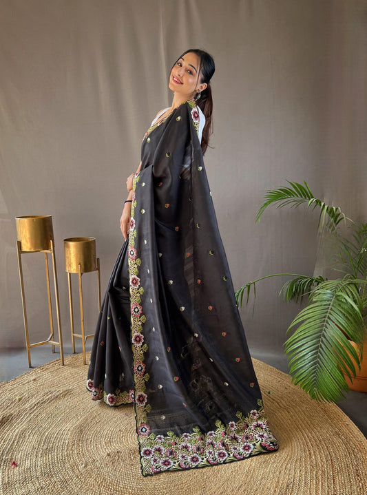 Narmada | Pure Matka Silk Saree with Embroidered Buttis & Cutwork Pallu