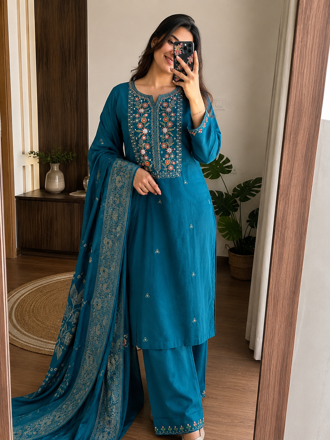 Laltika Marriage Season Handwork Viscose Kurta Pant Dupatta Set for Women
