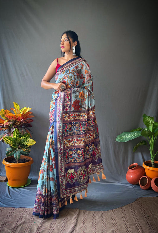 Cotton Kalamkari 1 | Digital Printed Cotton Saree with Traditional Motifs