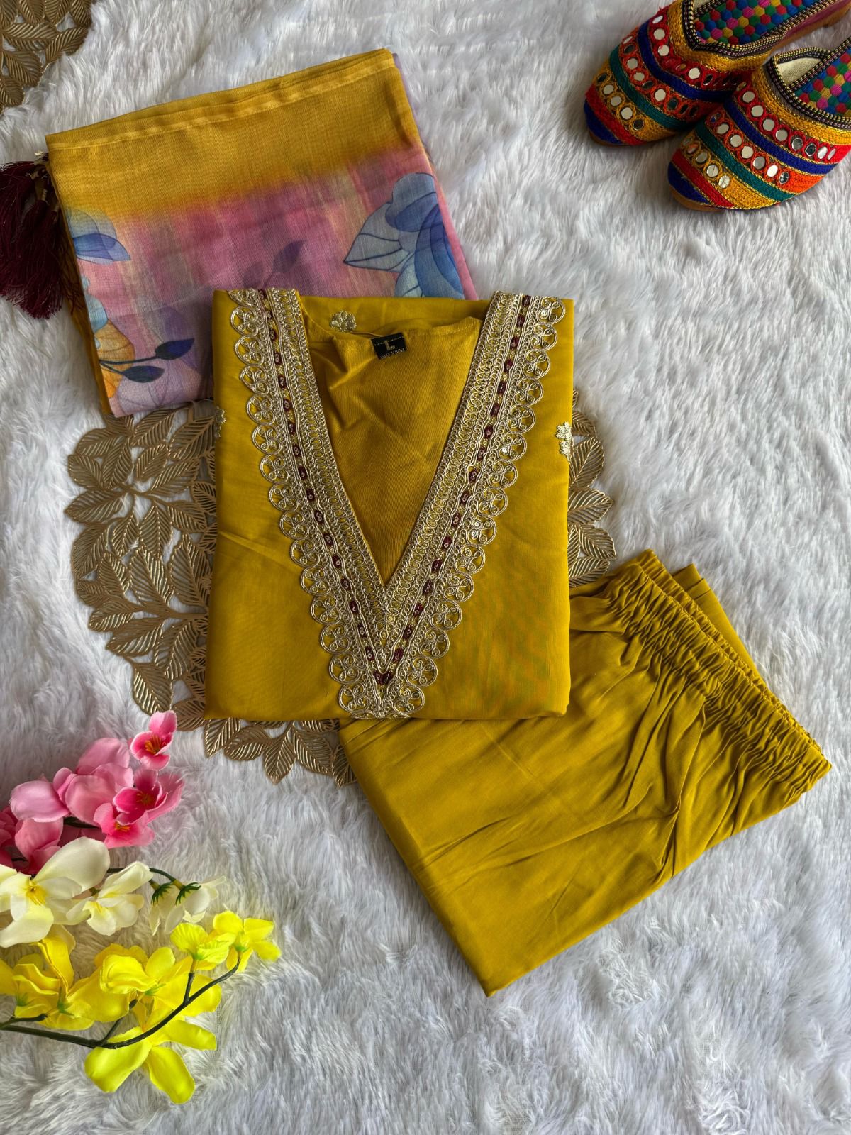Roman Silk Embroidered Kurta Pant Dupatta Set for Women
