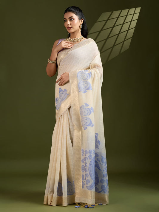 Traditional Kalamkari Peacock Weaving Saree with Checks Pattern