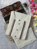 Khadi Cotton Embroidered Kurta Pant Dupatta Set for Women