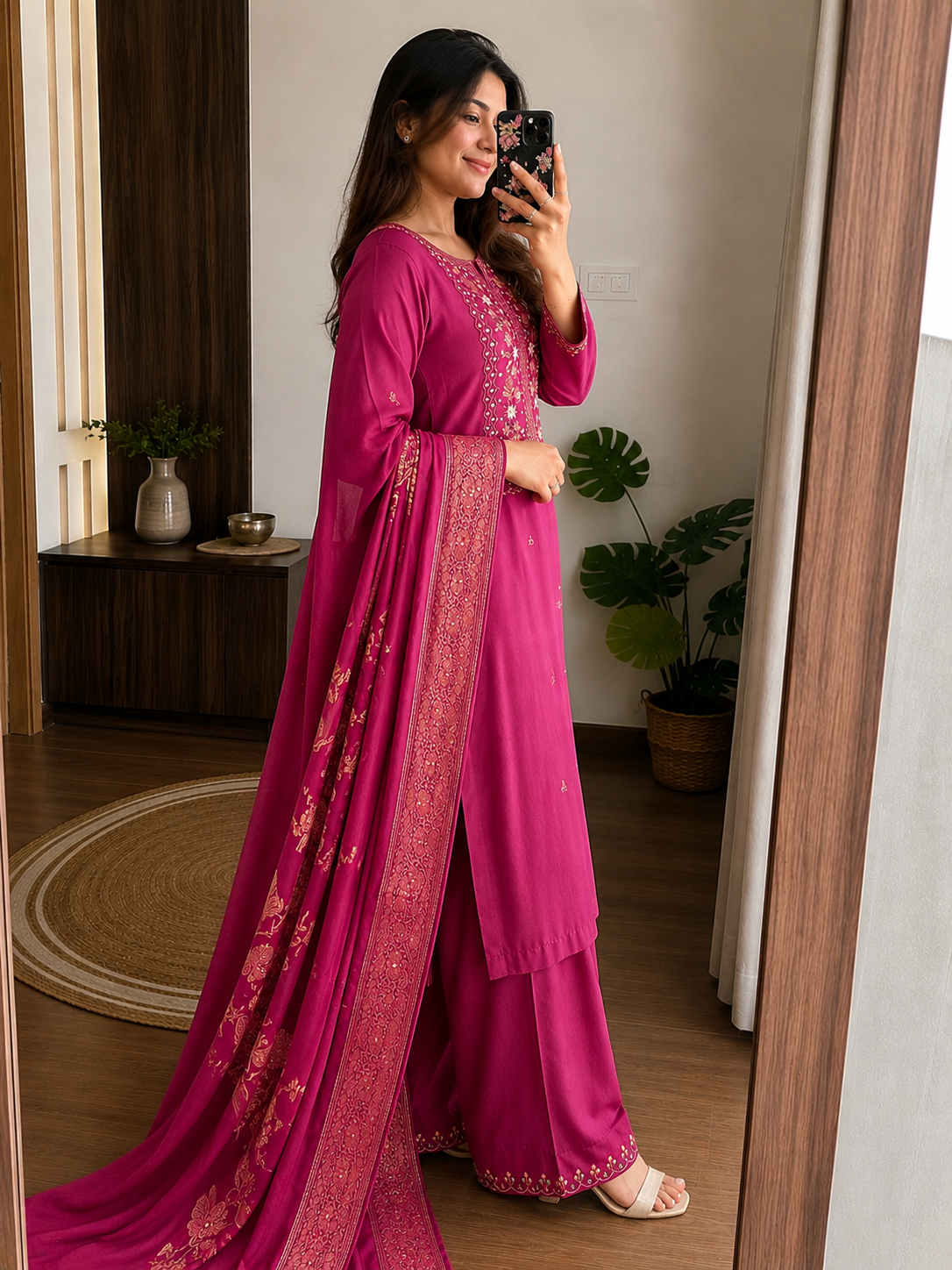 Laltika Marriage Season Handwork Viscose Kurta Pant Dupatta Set for Women