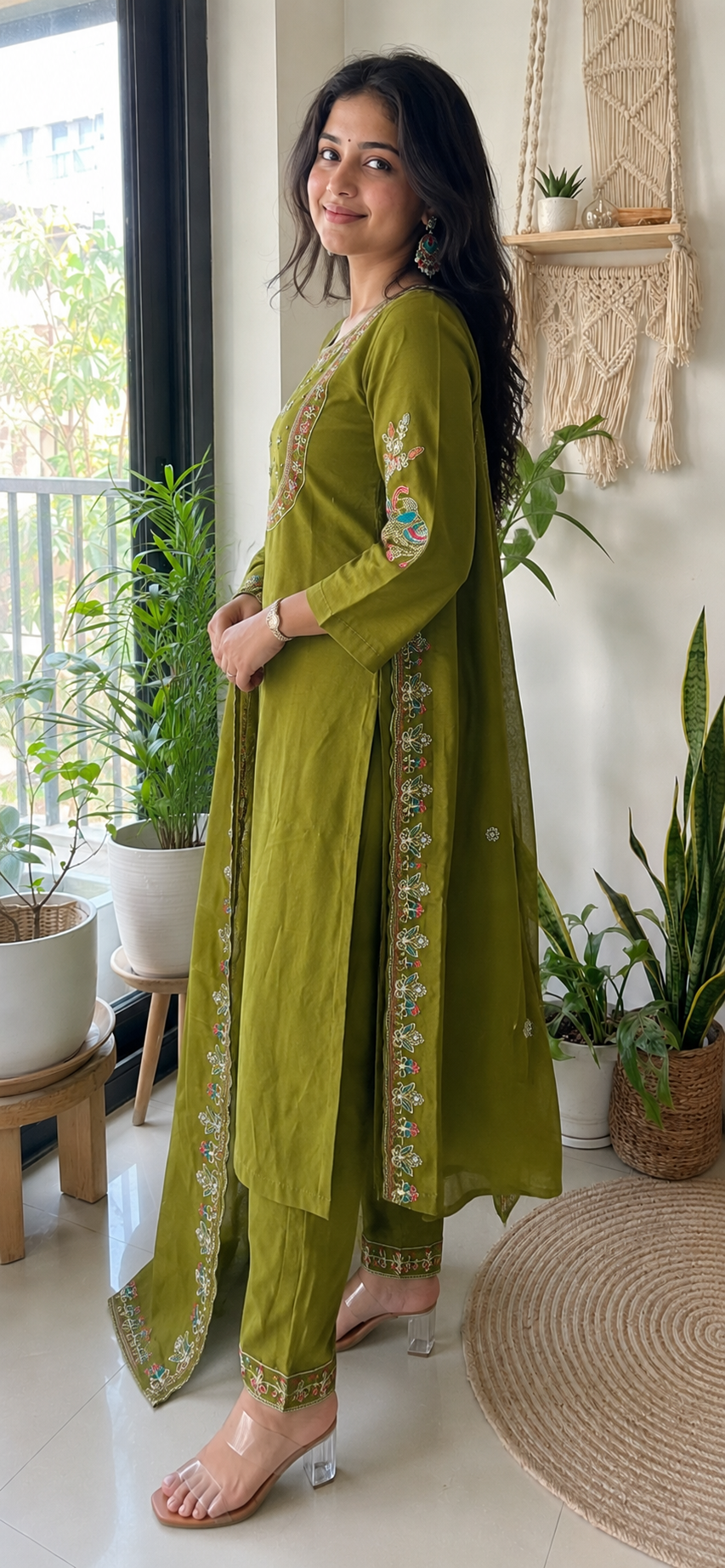 Premium Viscose Silk Embroidered Kurta Pant Dupatta Set