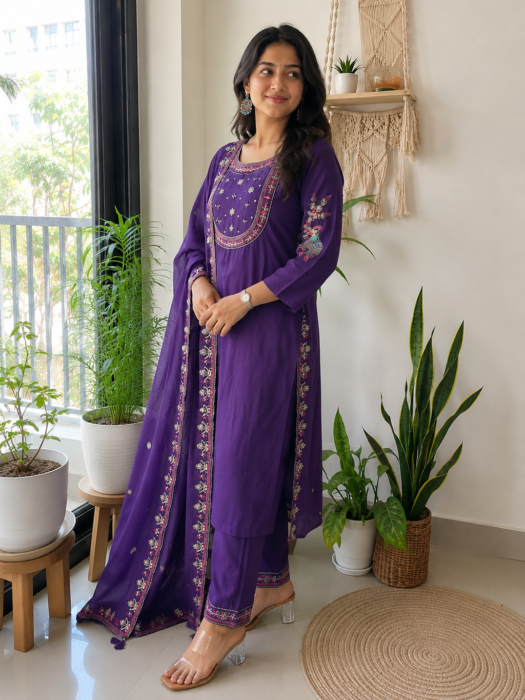 Premium Viscose Silk Embroidered Kurta Pant Dupatta Set