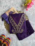 Rayon Slub Embroidered Kurta Pant Dupatta Set for Women