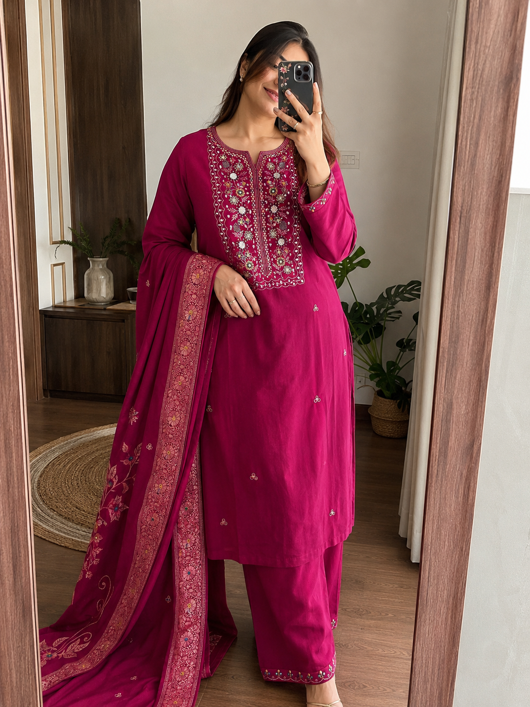 Laltika Marriage Season Handwork Viscose Kurta Pant Dupatta Set for Women