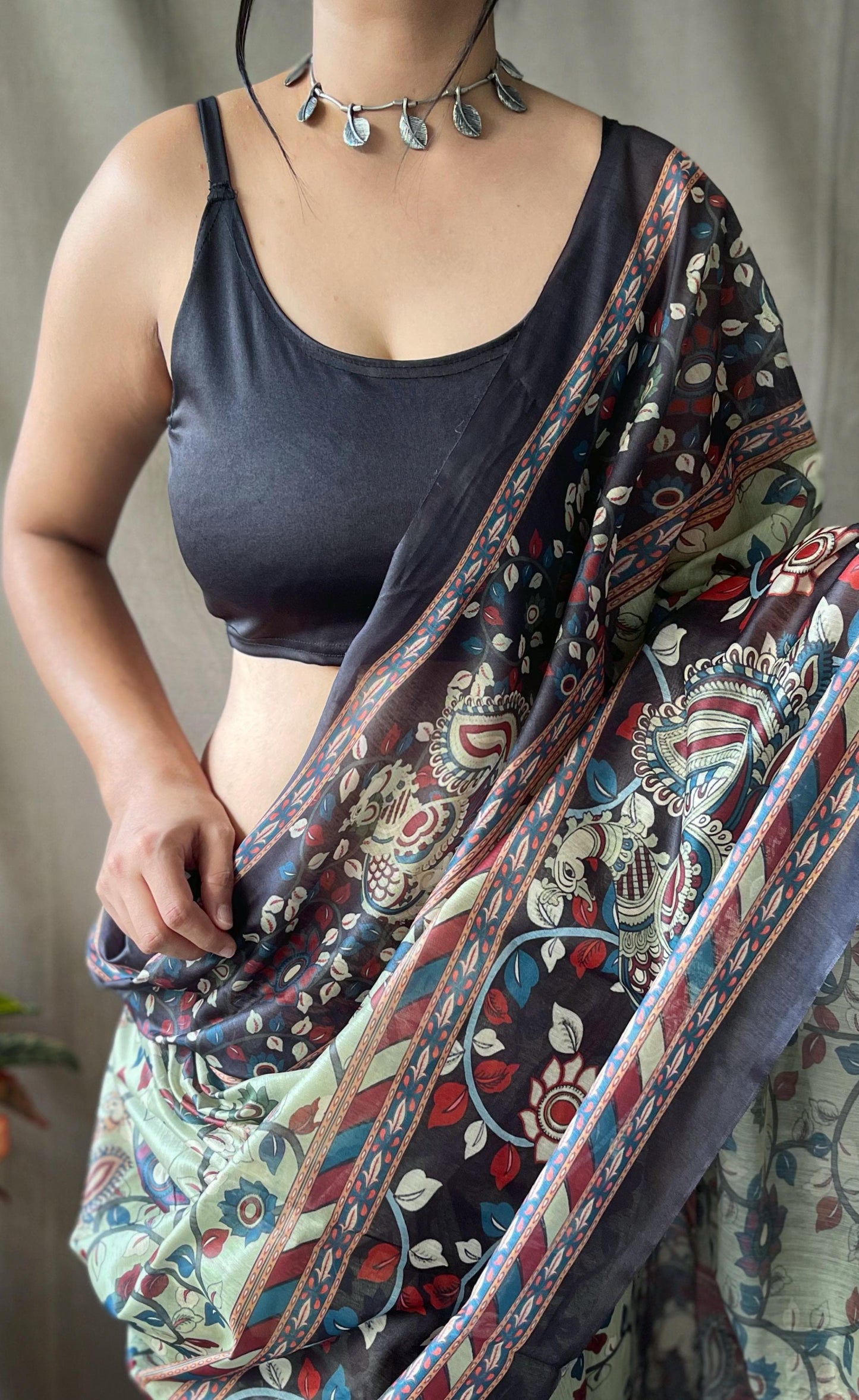 Cotton Kalamkari 2 | Pure Cotton Saree with Traditional Kalamkari Print & Contrast Blouse
