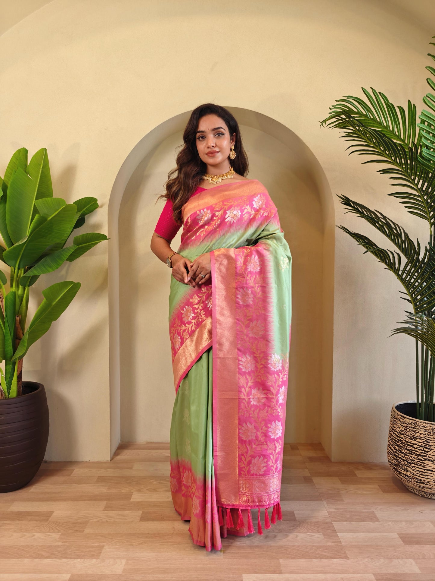 Fulpati - Dual-Tone Silk Saree with Designer Border & Contrast Pallu