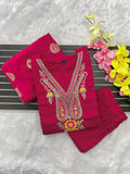Pink Roman Silk Embroidered Kurta Pant Dupatta Set for Women
