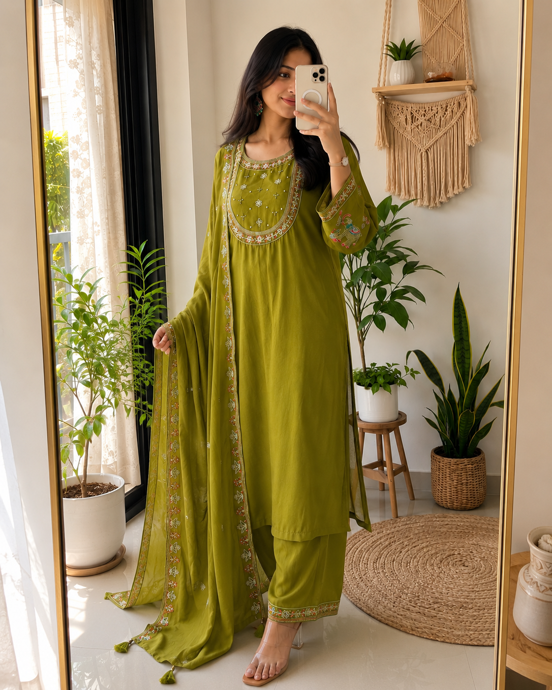 Premium Viscose Silk Embroidered Kurta Pant Dupatta Set