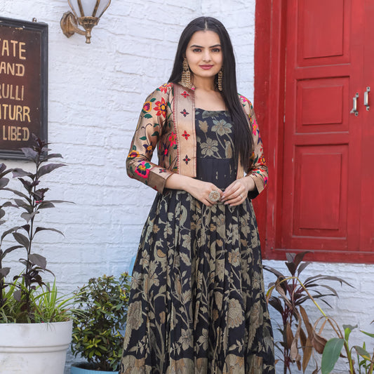 Paithani Weaving Gown with Jacket | Traditional Silk Gown Set | S-XXXL Sizes | Ready to Dispatch
