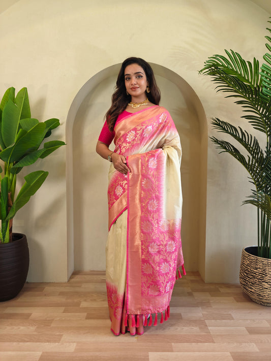 Fulpati - Dual-Tone Silk Saree with Designer Border & Contrast Pallu