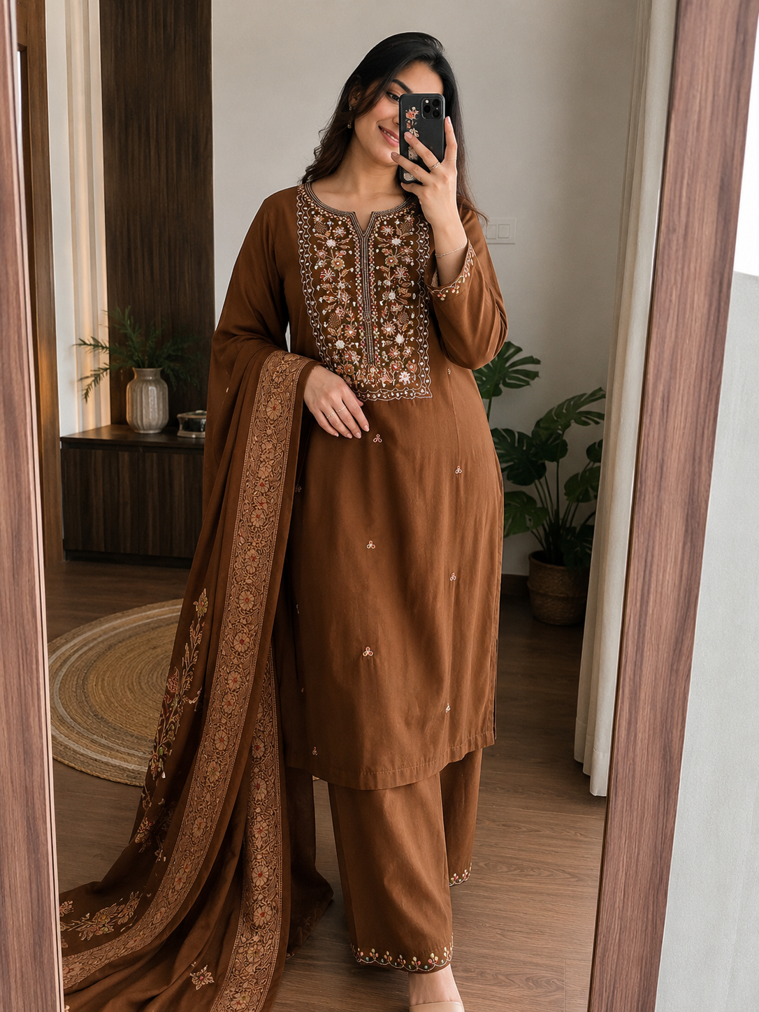 Laltika Marriage Season Handwork Viscose Kurta Pant Dupatta Set for Women