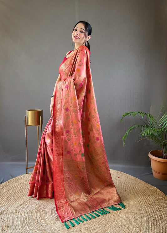 Sabri Organza Tissue Silk Saree with Zari Weaving | Contrast Pallu & Blouse