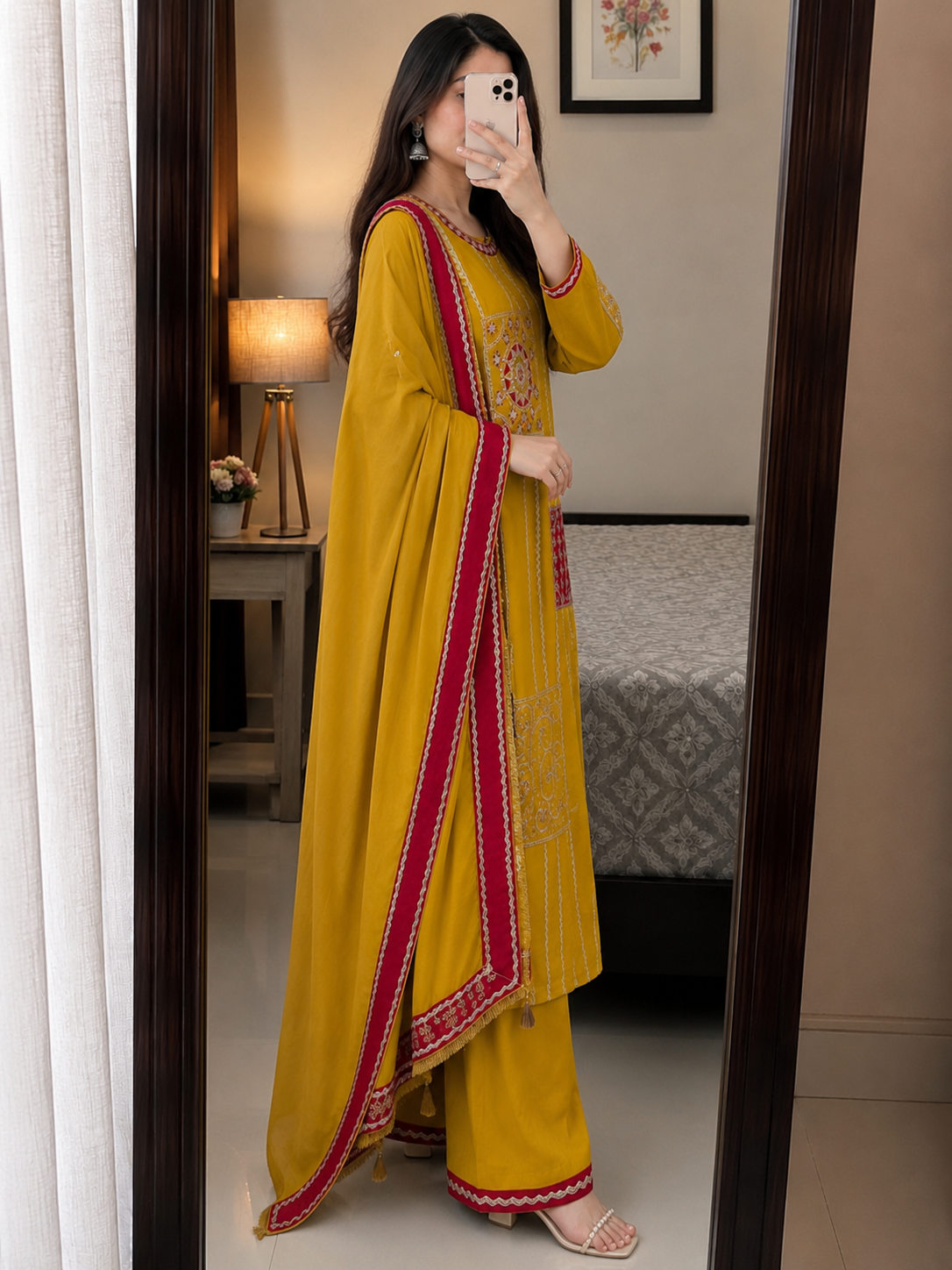 Laltika Veda Cotton Blend Embroidered Kurta Pant Dupatta Set for Women