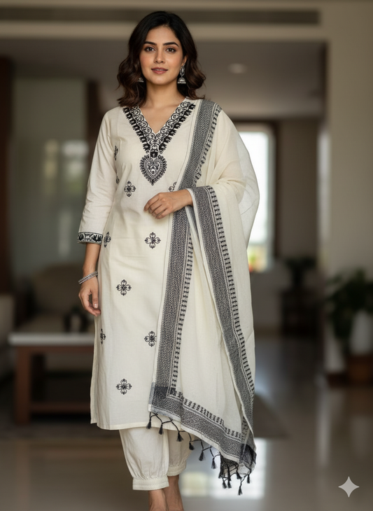 Designer Khadi Cotton Kurta Set – Timeless Elegance in Classic White