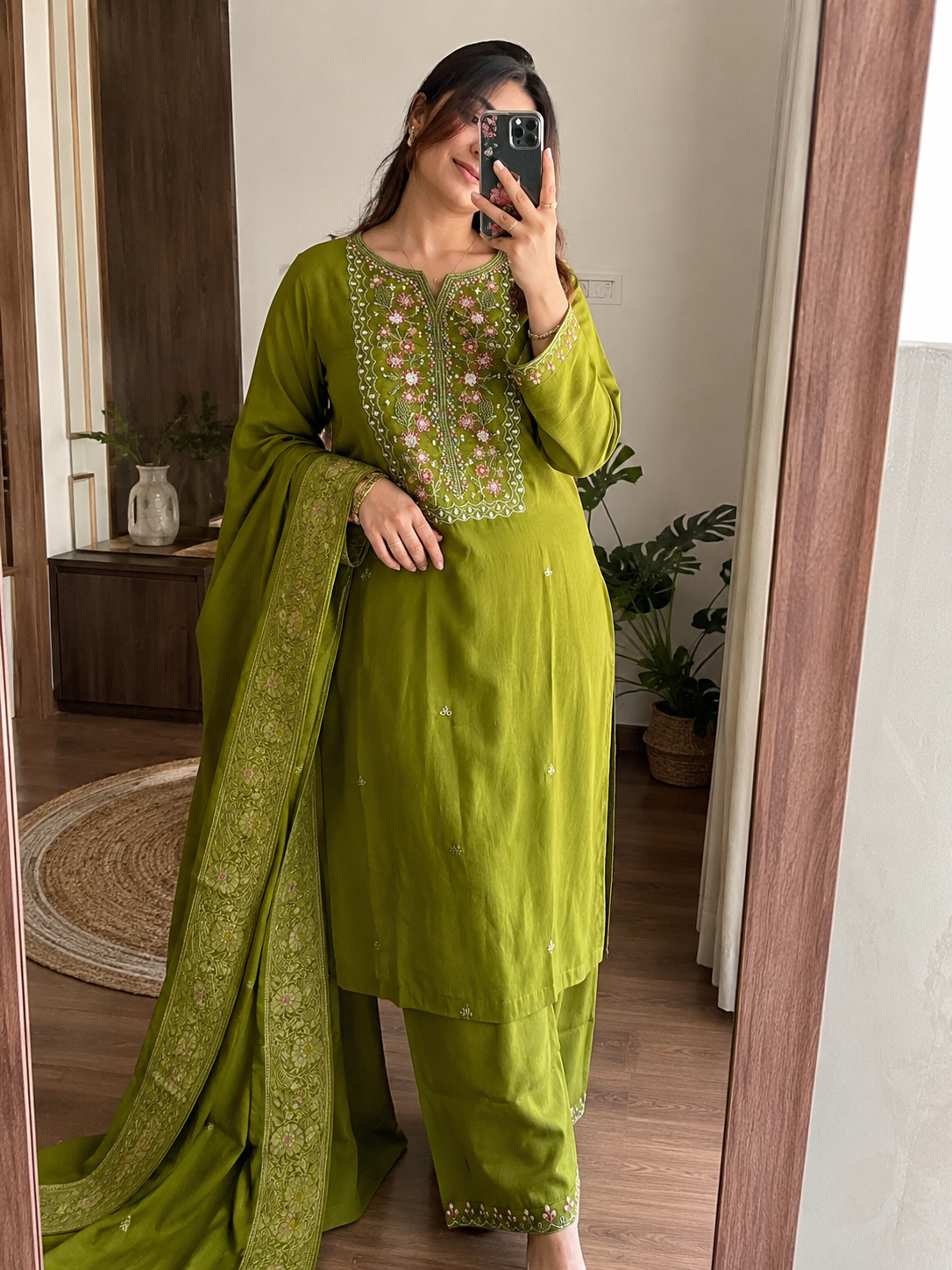 Laltika Marriage Season Handwork Viscose Kurta Pant Dupatta Set for Women
