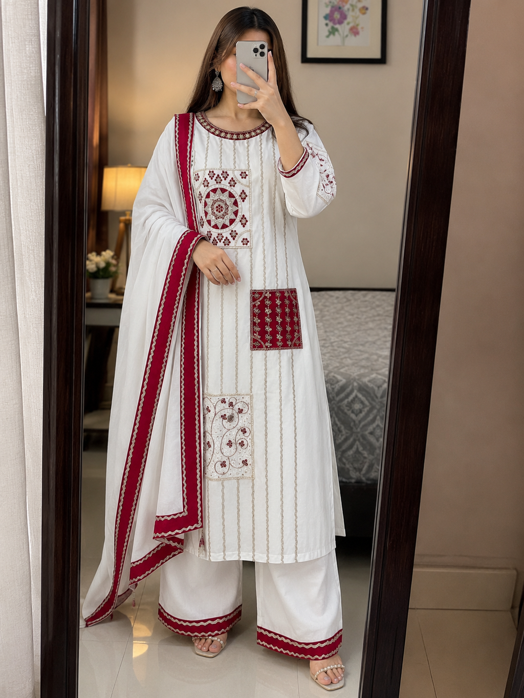 Laltika Veda Cotton Blend Embroidered Kurta Pant Dupatta Set for Women