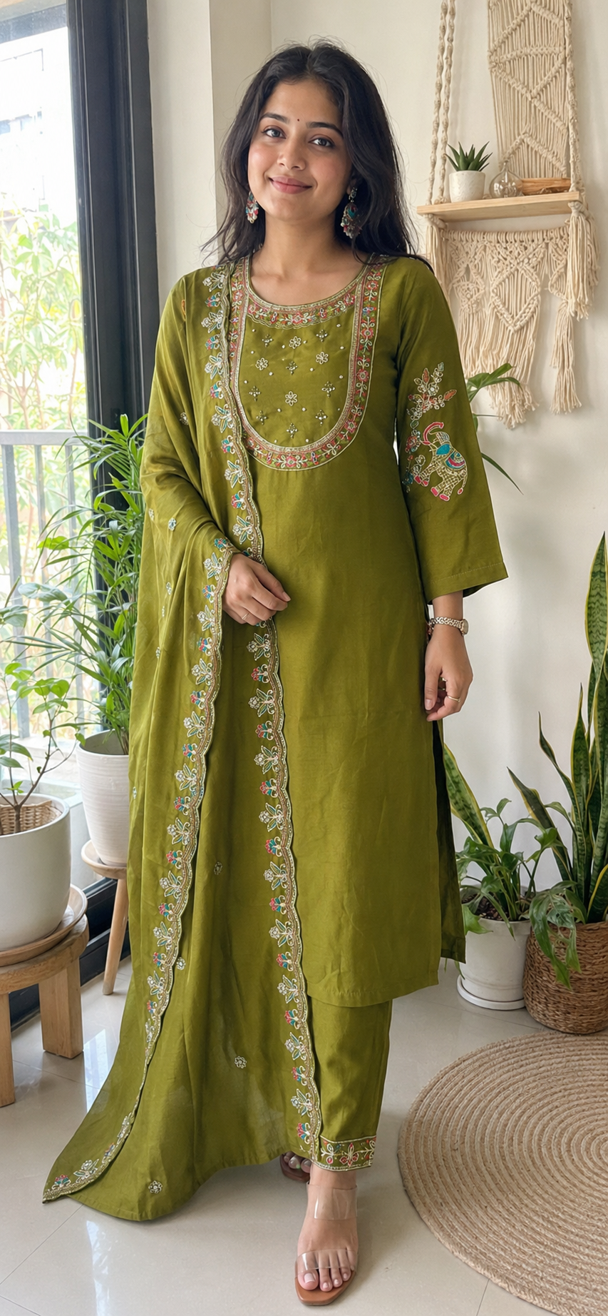 Premium Viscose Silk Embroidered Kurta Pant Dupatta Set