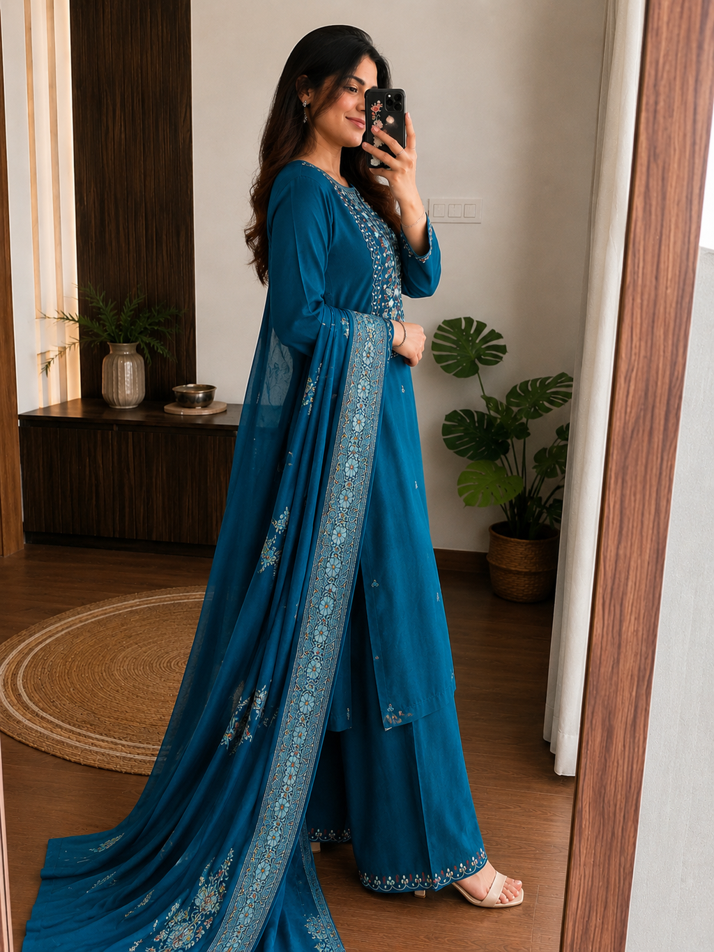 Laltika Marriage Season Handwork Viscose Kurta Pant Dupatta Set for Women