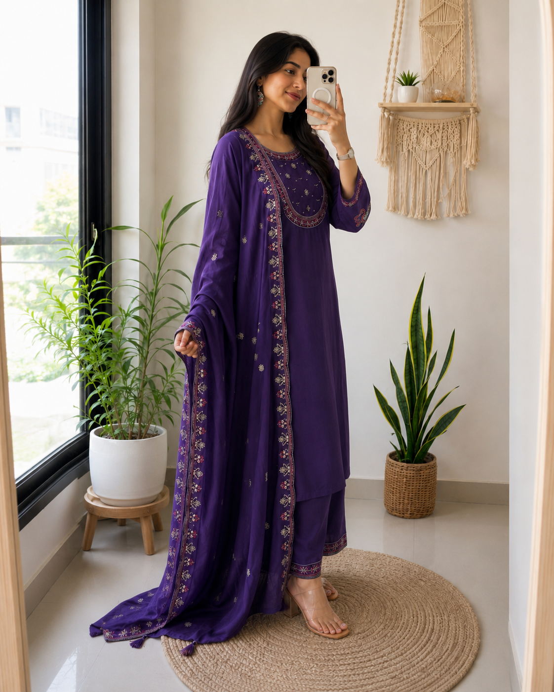 Premium Viscose Silk Embroidered Kurta Pant Dupatta Set