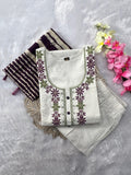 Khadi Cotton Embroidered Kurta Pant Dupatta Set for Women