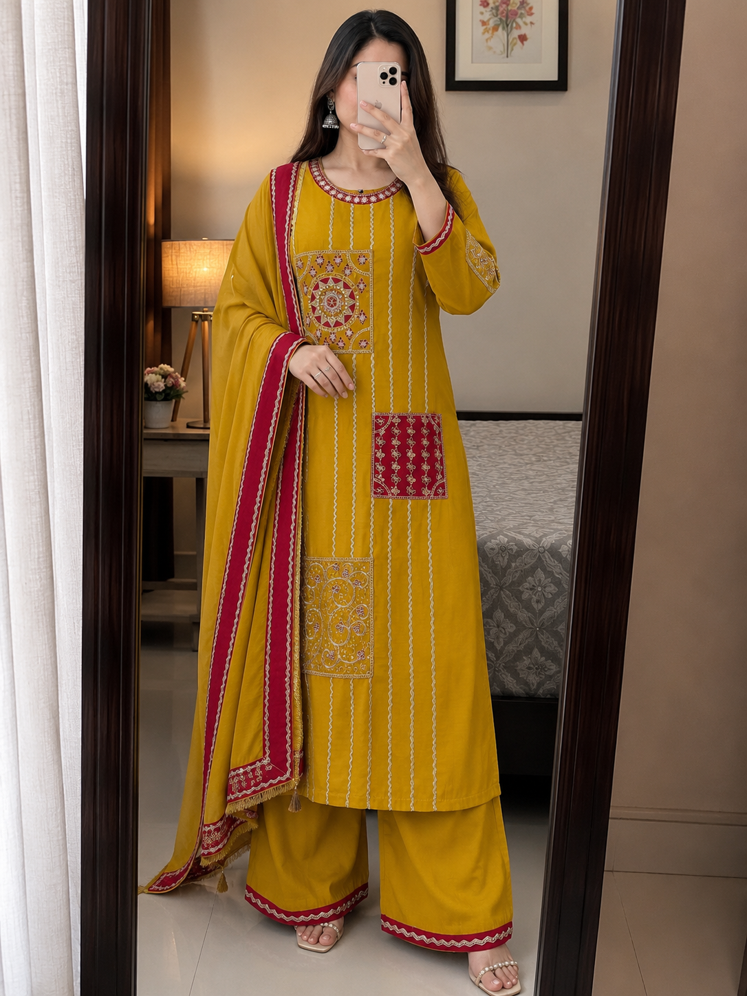 Laltika Veda Cotton Blend Embroidered Kurta Pant Dupatta Set for Women