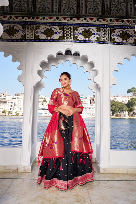 Keerthna | Paithani-Inspired Jacquard Silk Lehenga Set
