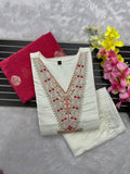 Off White Roman Silk Embroidered Kurta Pant Dupatta Set for Women