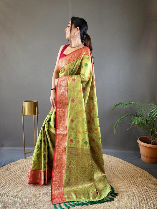 Sabri Organza Tissue Silk Saree with Zari Weaving | Contrast Pallu & Blouse