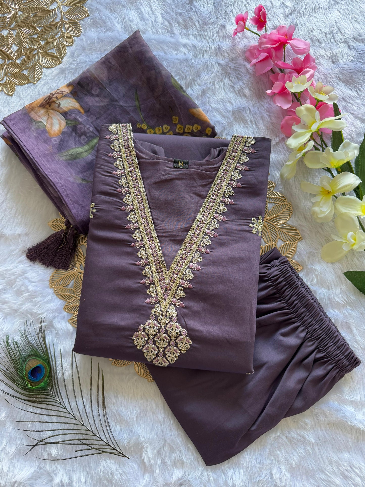 Roman Silk Kurti Set with Digital Print Chanderi Dupatta | Embroidered 3-Piece Ensemble